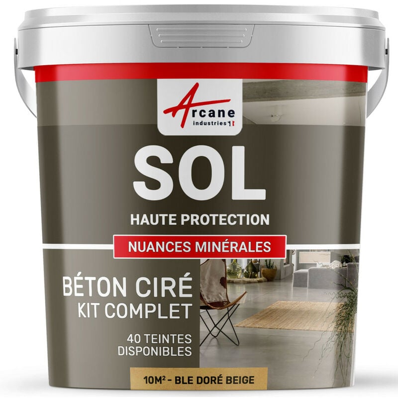 Arcane Industries - Béton Ciré Sol en Kit - Primaire et vernis de finition inclus - 10 m² (en 2 couches) Blé Doré Beige