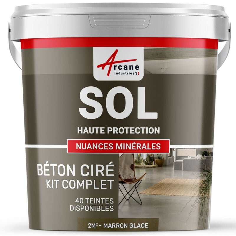 Béton Ciré Sol en Kit - Primaire et vernis de finition inclus - 2 m² (en 2 couches) Marron Glacé - ARCANE INDUSTRIES
