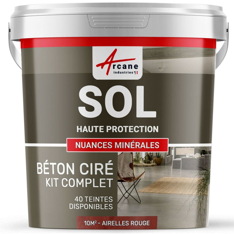 Arcane Industries - Béton Ciré Sol en Kit - Primaire et vernis de finition inclus - 10 m² (en 2 couches) Airelles Rouge