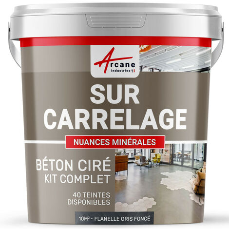 Béton ciré sur carrelage, cuisine, salle de bain, mural, sol, plan de travail, décoratif, revêtement, douche, kit - 10 m² (en 2 couches) Flanelle Gris Foncé - ARCANE INDUSTRIES