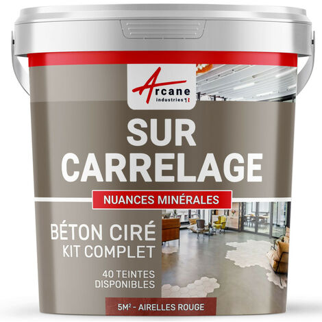 Béton ciré sur carrelage, cuisine, salle de bain, mural, sol, plan de travail, décoratif, revêtement, douche, kit - 5 m² (en 2 couches) Airelles Rouge - ARCANE INDUSTRIES