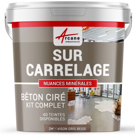 Béton ciré sur carrelage cuisine salle de bain mural sol plan de travail décoratif revêtement douche kit ARCANE INDUSTRIES Flanelle - Gris fonce - kit 2 m² (2 couches)