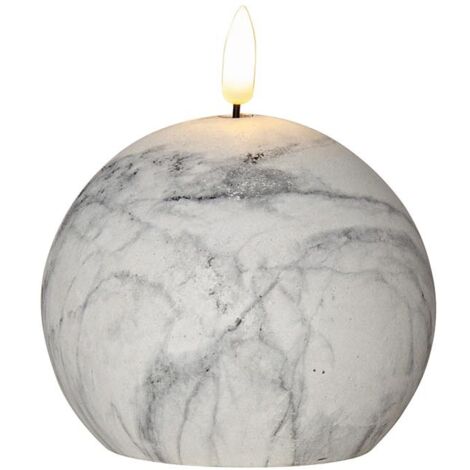 Beton-Kerze ,Flamme Marble' in Marmor-Optik, Batterie + Timer, kugelförmig, warmweiß, H 12cm