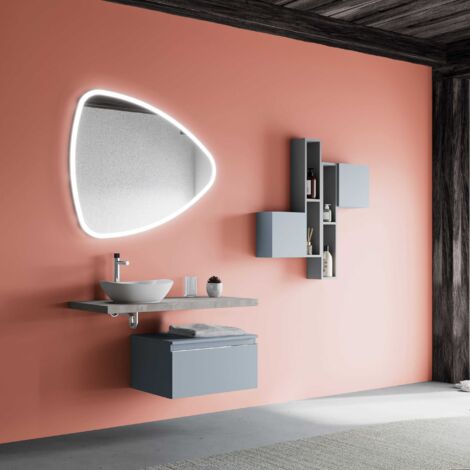 Beton Top 100Cm Waschbecken Mit Blauer Schublade 60Cm Led Spiegel  Lagos