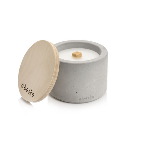 BESKE Betonfeuer® Solo Ø 14cm Tischfeuer Garten-Fackel Outdoor-Kerze mit Dauerdocht inkl. Löschbrett