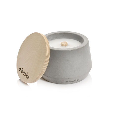 BESKE Betonfeuer® Steller Ø 14cm Tischfeuer Garten-Fackel Outdoor-Kerze mit Dauerdocht inkl. Löschbrett