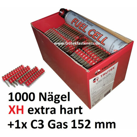 EN-VERTRIEBS UG Betonnägel 3,0x25mm XH + Gas für Powers C3 Spit Pulsa 1000 Würth Diga CS1 HFB-EN10178