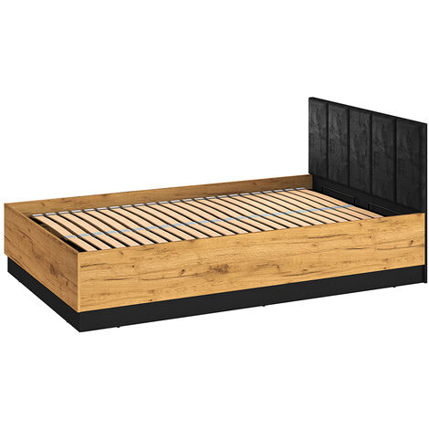 Bett 120x200cm mit aufklappbarem Bettkasten, schwarz mit Eiche, CASPER-131