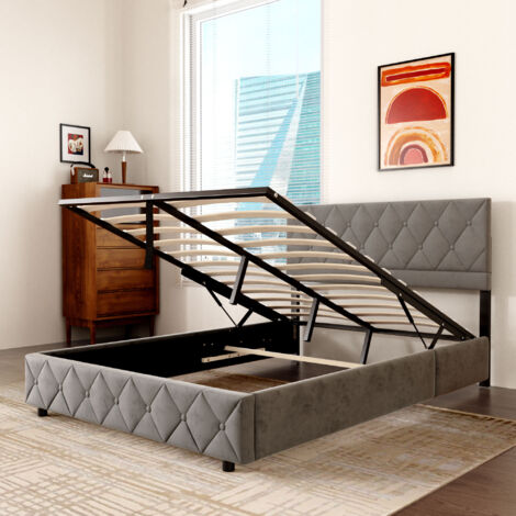 Bett 140x200 cm Gepolstert Samt Grau, Zeitloses Modernes Design, Stabile Struktur mit Holzlatten, Kapazität 250 kg - Optimaler Komfort
