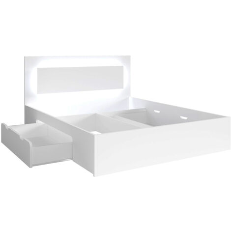 Bett 140x200 cm in weiß FAIDO-166, Kopfteil mit LED-Beleuchtung