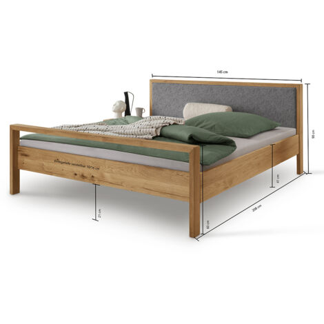 Bett 140x200 cm mit gepolstertem Kopfteil, Eiche massiv AVELLINO-137