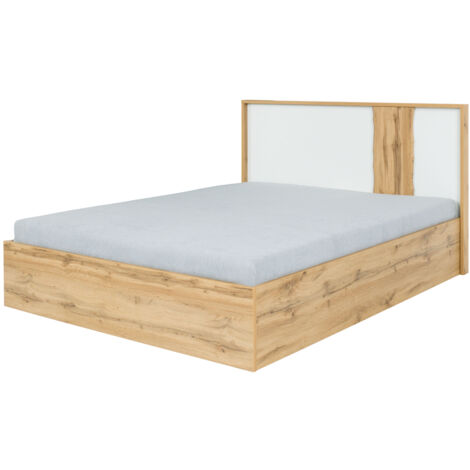 Bett 160x200 cm Liegefläche in Eiche mit weiß und Baumkantenoptik WOOLER-166 inkl. Lattenrost