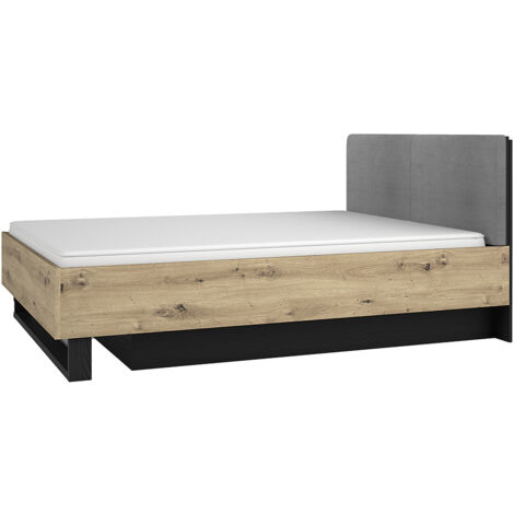 Bett 160x200 mit aufklappbarem Lattenrost, graphit mit Eiche, UTRECHT-166