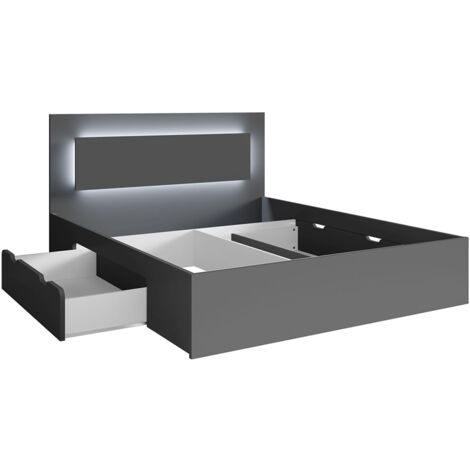 Bett 180x200 cm in graphit FAIDO-166, Kopfteil mit LED-Beleuchtung