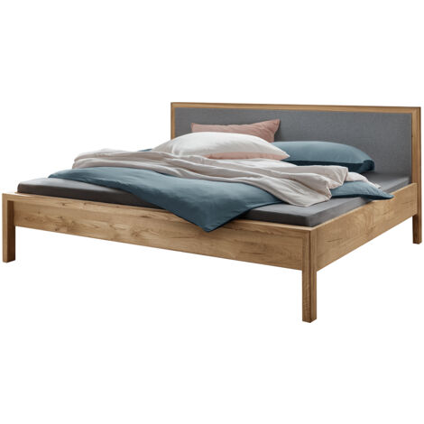 Bett 200x200 cm mit gepolstertem Kopfteil, Eiche massiv AVELLINO-137