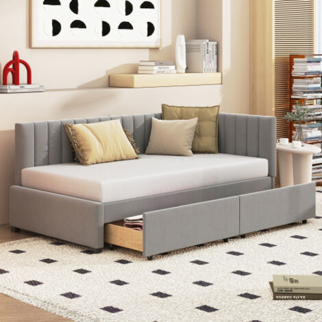 Bett 90 x 200 cm – Schlafsofa – Schubladen – Lattenrost – Grau