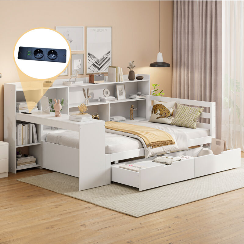 Mivray Bett 90x200 Cm Mit Weißem Holzgestell