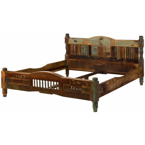 MASSIVMOEBEL24 Bett Altholz 180x200x100 mehrfarbig lackiert FABLE 13