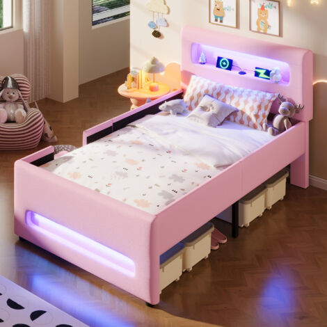 Bett Bettgestell Stauraum LED 90x200 PU Rosa OKMYHOME