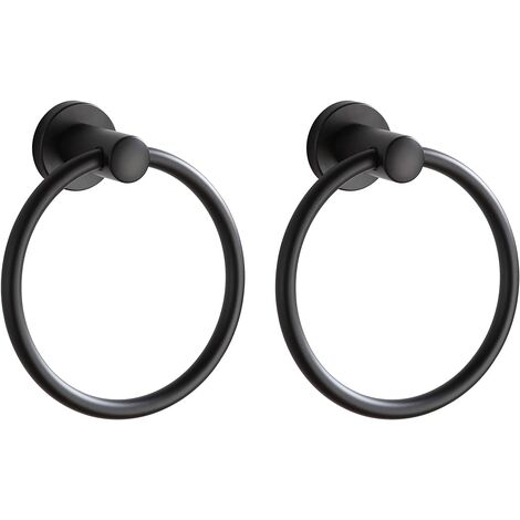 main image of "BETT Black Towel Ring 2 Pieces Round Towel Bar in 304 Stainless Steel, Adhesive or Wall Mounted Towel Ring"