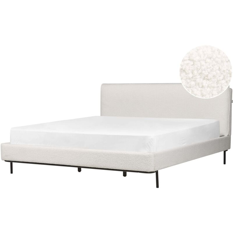 Beliani Bett Mit Lattenrost Bouclé Corio 180 X 200 Cm Cremeweiß