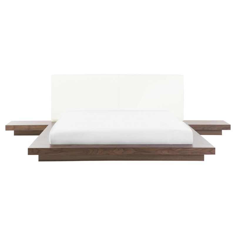 Beliani Bett Braune Esche Lattenrost 160 X 200 Cm Holzfurnierte Mdf Platte Kunstleder Mit Nachttische Elegant Japanischen Stil