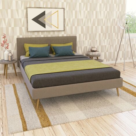 Bett FJORD 180x200 Stoff + 1 Bettkasten / Beige/ 215x187x88 cm