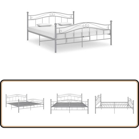 Bett Grau Metall 180x200 cm - Doppelbett - Metallbett - Bettgestell - Boxspringbetten - Schlafzimmermöbel