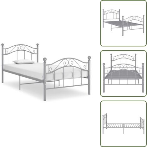 Bett Grau Metall 90x200 cm - Metallbett - Singlebettwäsche - Boxspringbett - Bettrahmen - Schlafkomfort