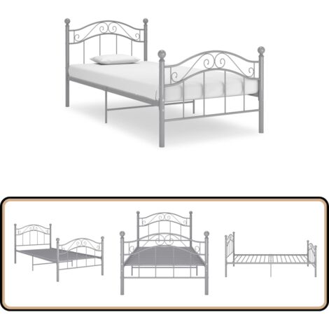 Bett Grau Metall 90x200 cm - Metallbett - Singlebettwäsche - Boxspringbett - Bettrahmen - Schlafkomfort