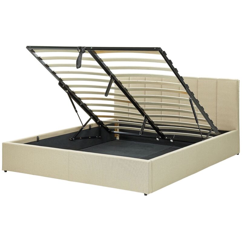 Beliani Bett Mit Stauraum Stoff Dreux 160 X 200 Cm Beige