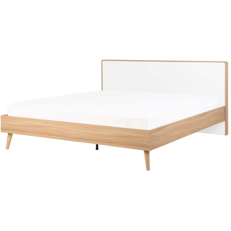 Beliani Bett Hellbraun Und Weiß Mdf-platten Holzoptik Mit Lattenrost 180 X 200 Cm Kopfteil Holzbeine Skandi Klassisch Schlafzimmer Doppelbett