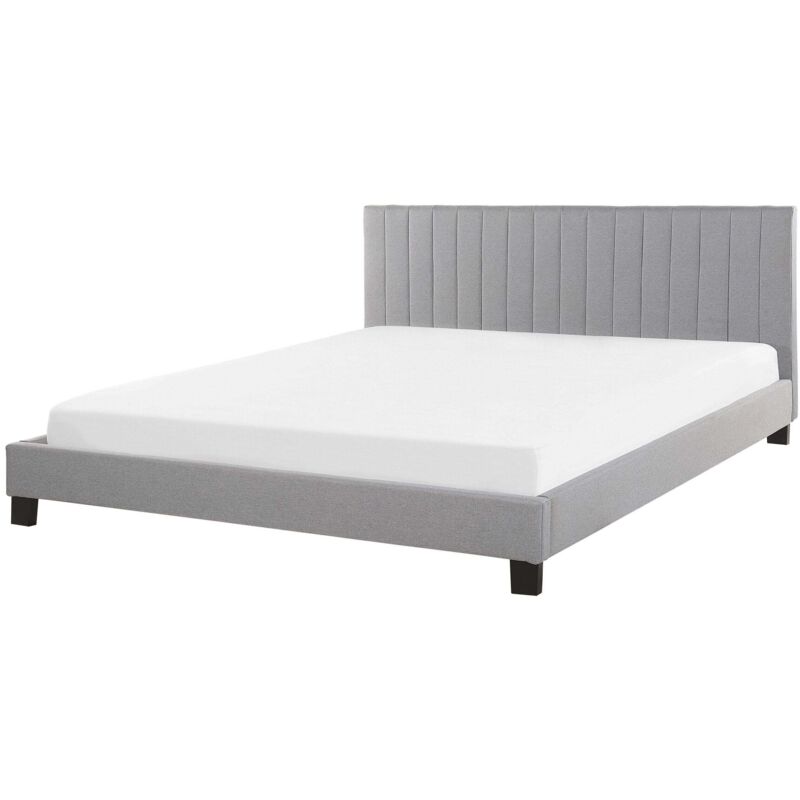 Beliani Bett Mit Lattenrost Stoff Poitiers 180 X 200 Cm Hellgrau