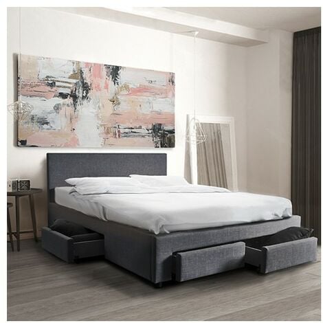 LE QUAI DES AFFAIRES Bett LUGANO 160x200 + 1 Bettkasten + 4 Schubladen / Dunkelgrau/ 212x170x85