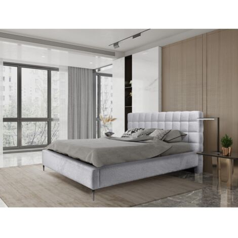 Bett MILLIO – Weiß – 180x200 cm – Bouclé-Chenille-Stoff – Lattenrost inklusive – Komfort eines 5-Sterne-Hotels