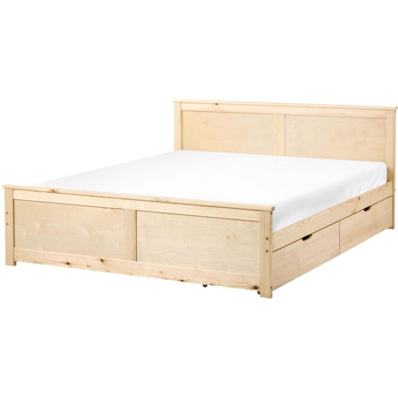 Beliani Bett Mit 2 Schubladen Kiefernholz Dauphin 160 X 200 Cm Hellbraun