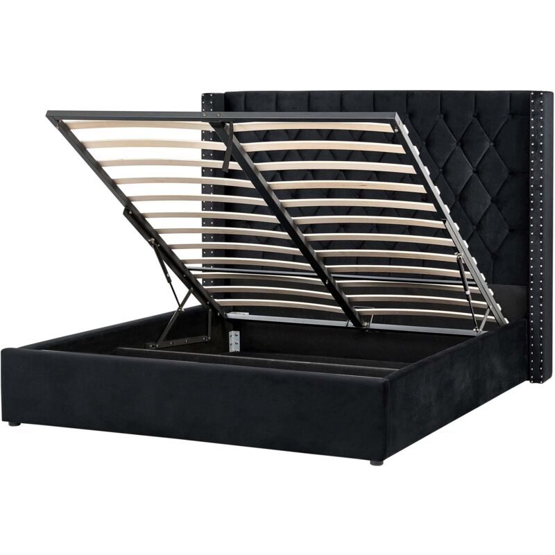 Beliani Bett Mit Stauraum Samtstoff Lubbon 160 X 200 Cm Schwarz