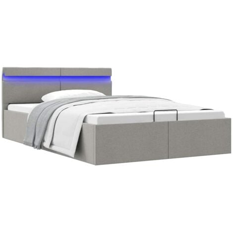 Bett mit Bettkasten Hydraulisch LED Hellgrau Stoff 140x200 cm vidaXL