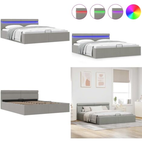 Bett mit Bettkasten Hydraulisch LED Hellgrau Stoff 180x200 cm - Boxspringbett - Doppelbett - Schlafraumgestaltung - Led Beleuchtung - Stauraum - Home & Living