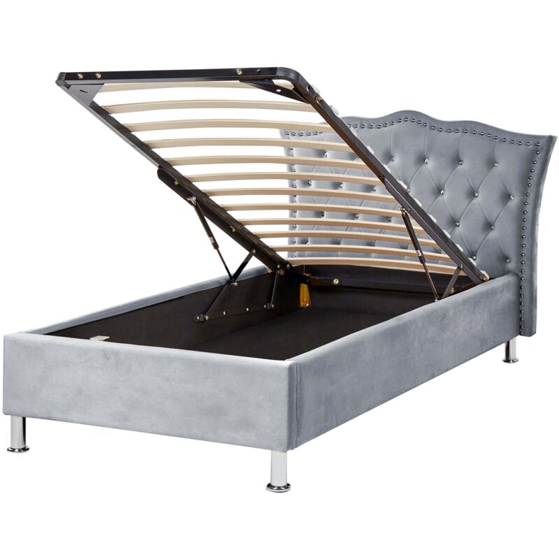 Beliani Bett Mit Stauraum Samtstoff Metz 90 X 200 Cm Grau