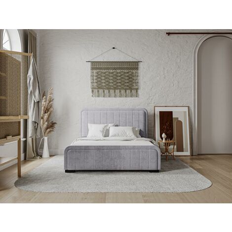 Bett mit Bettkasten und Kopfteil - 160 x 200 cm - Stoff - Wildleder-Optik - Grau - SERENA - Grau