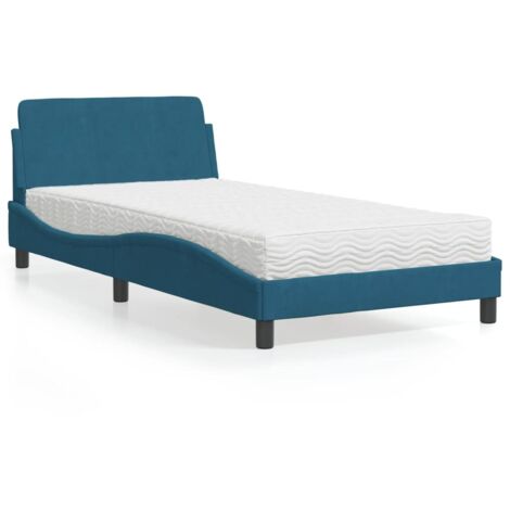 Bett mit blauem Matratze 100x200 cm Velours