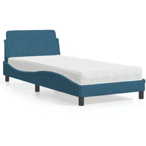 Bett mit blauem Matratze 90x190 cm Velours