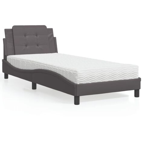 Bett mit grauem Kunstleder und Matratze 90x190 cm