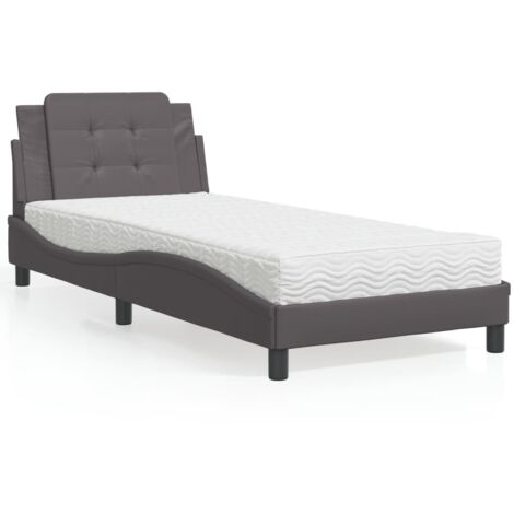 Bett mit grauem Matratze 100x200 cm Kunstleder