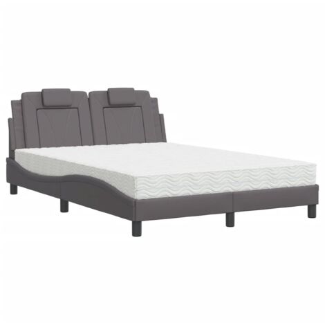 Bett mit grauem Matratze 120x200 cm aus Kunstleder