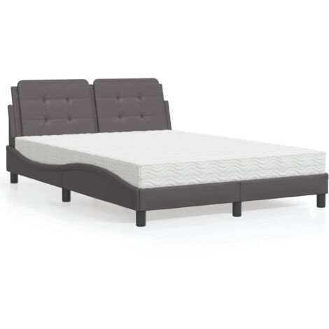 Bett mit grauem Matratze 120x200 cm Kunstleder