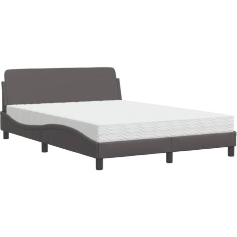 Bett mit grauem Matratze 140x200 cm Kunstleder