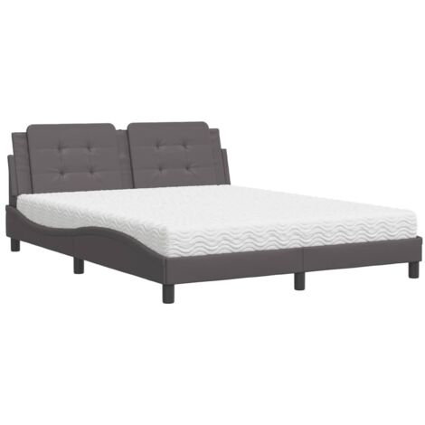 Bett mit grauem Matratze 160x200 cm aus Kunstleder