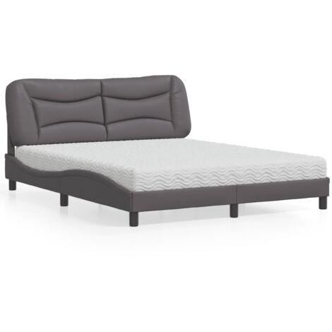 Bett mit grauem Matratze 160x200 cm Kunstleder